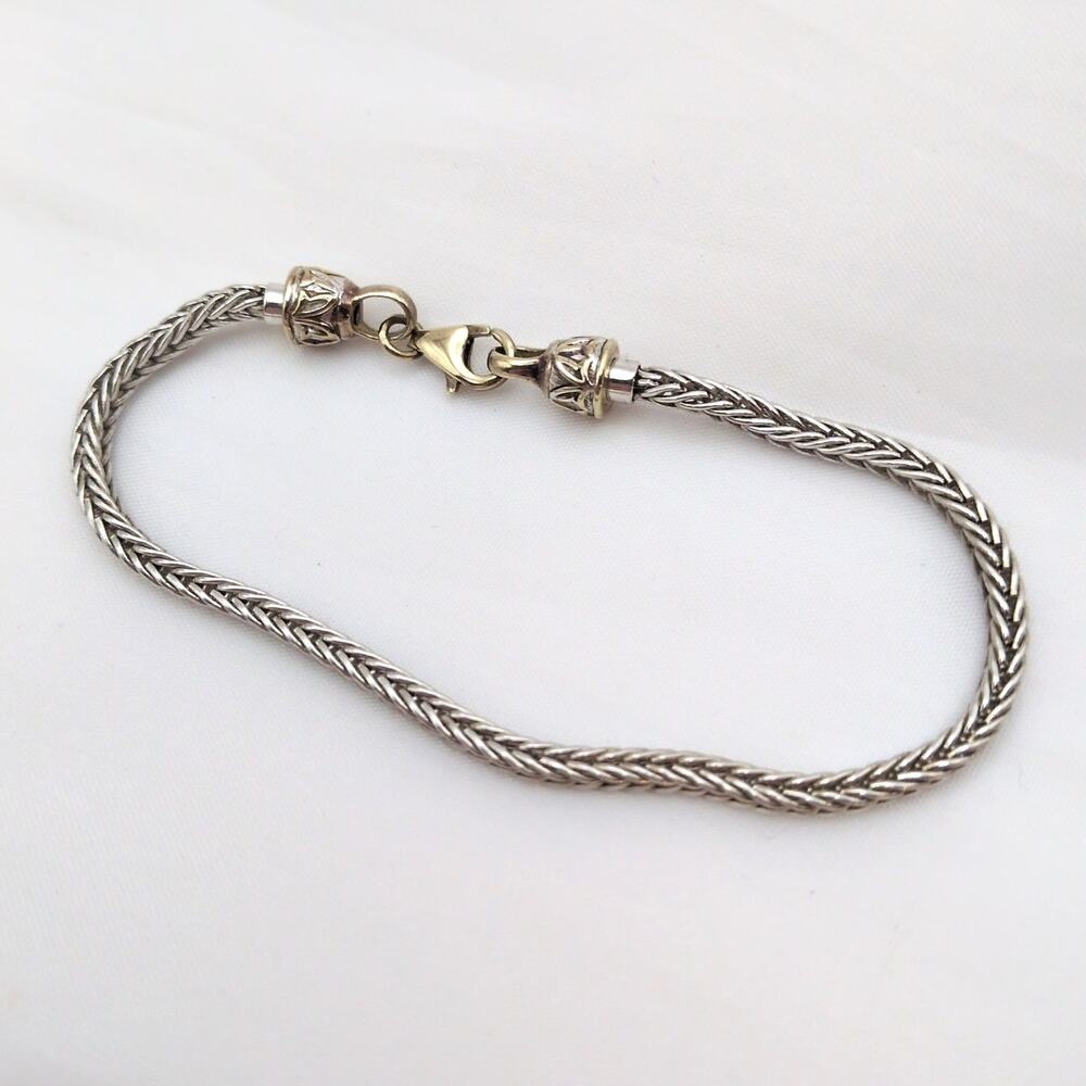 Gems en Vogue 925 Sterling Silver Foxtail Chain Charm Bracelet Starter 6.75"